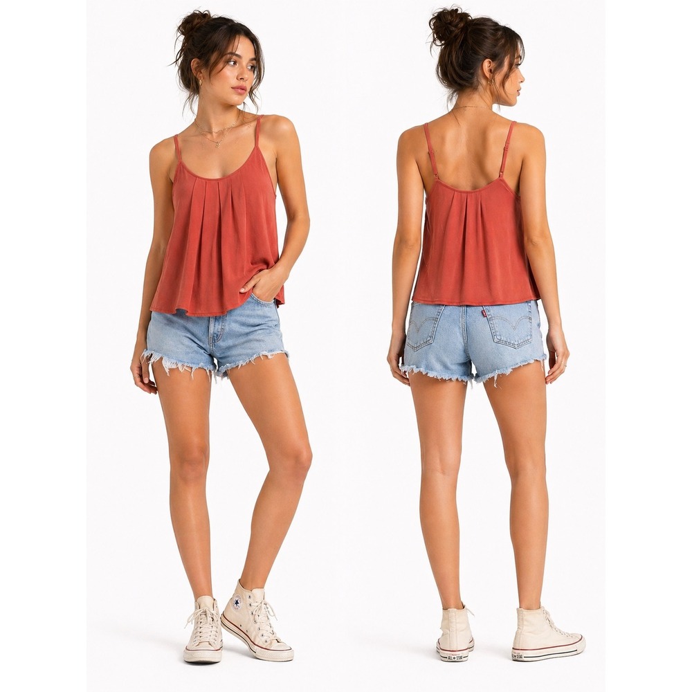 Panhandle Camisole Womens Medium Coral Pleated Adjustable Strap Flowy Tank Top